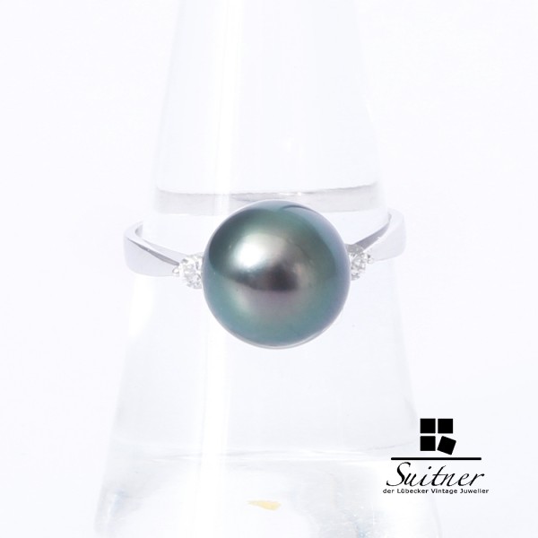 Perlen Ring Tahiti Perle 2 Brillanten á ca. 0,03 ct 585 Weißgold 54