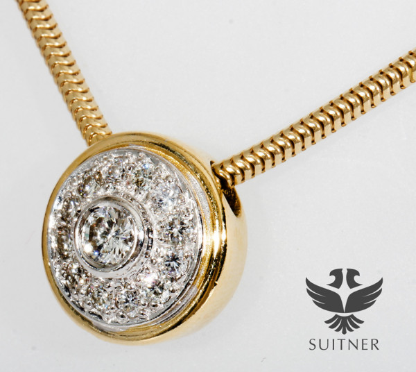 moderner 0,75ct. Brillant Collier Gleiter Kette 750 Gold 45 cm Pendant