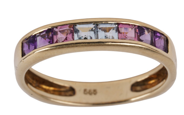 multi Color Memory Ring Amethyst, Morganit, Aquamarin 585 Gold Gr. 56