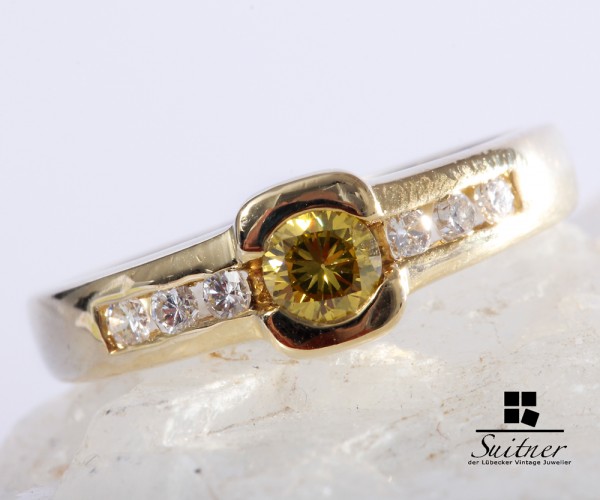 Fancy Yellow Brillant Ring zus. ca. 0,40 ct. 585 Gelbgold Gr. 54,5