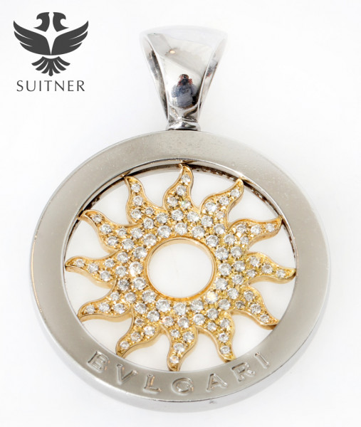 Bvlgari Tondo Sun Anhänger mit Brillanten Diamanten 750 Gold Bulgari selten