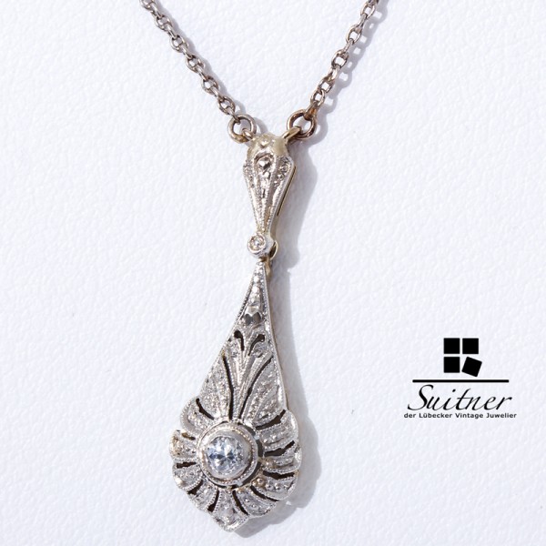 Jugendstil Lavaliere Kette Brillant Platin 585 Gold Art Nouveau