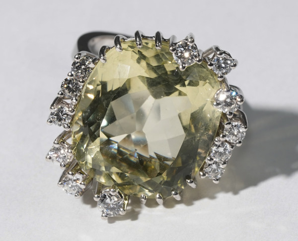 wertvoller 20,0ct. Cocktail Lemon Citrin Ring 585 Weißgold mit Brillanten Gr. 51