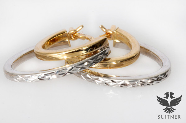moderne Creolen 585er Gelbgold Weißgold