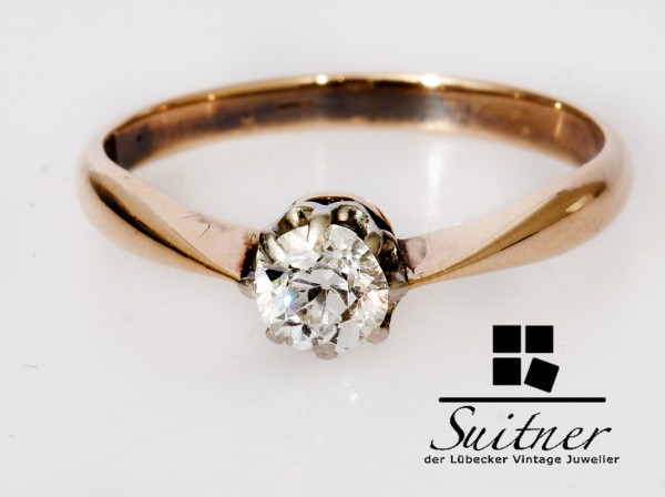 Solitär 0,35ct. Diamant Ring 585 Gold Verlobungsring Altschliff Gr. 53