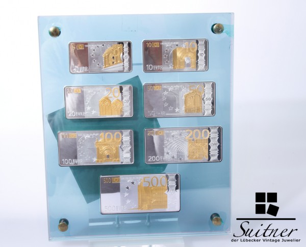 Komplettsatz Euro- Banknoten in Sterlingsilber Massive Ausführung