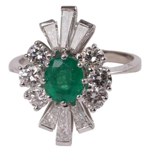 wertvoller 3,19ct Smaragd Brillant Ring 750 Weißgold Gr. 57 Ballerina Muzo