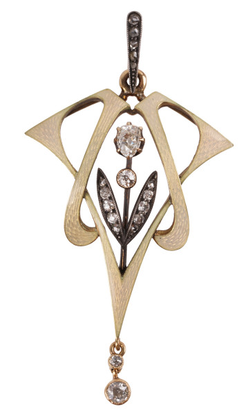 großer Jugendstil Anhänger Gold Emaille Diamanten 1900 Frankreich
