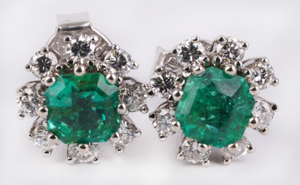 Luxus 2,14ct Muzo Smaragd Brillant Ohrstecker aus 585 Weißgold Emerald