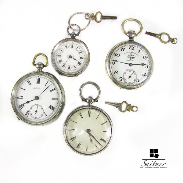 4 Antike Taschenuhrern Waltham Golana z.T. Silber Eisenbahneruhr LOT