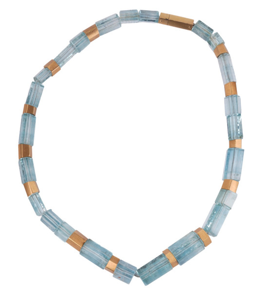 traumhaftes Unikat Aquamarin Collier mit 750 Gold Lübecker Goldschmied 42cm