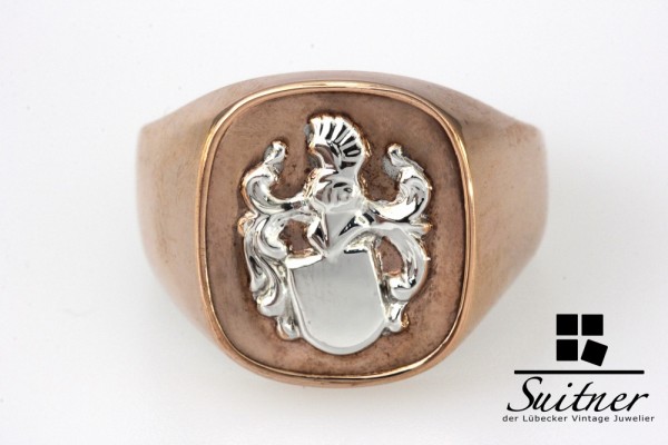 Siegelring Herrenring Rosegold Weißgold 333 Wappen Gr. 68