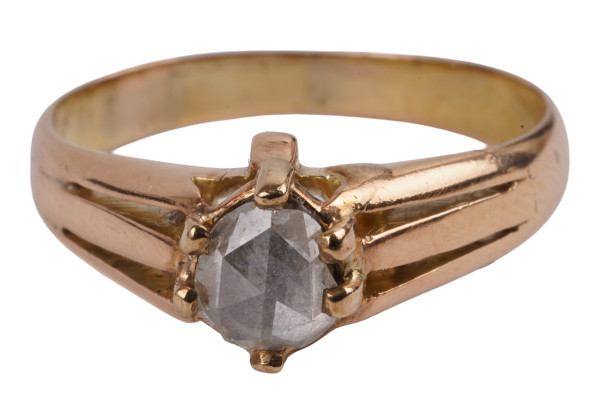 Antiker 0,65ct. Solitär Ring Altschliff Diamant 585 Gold Amsterdamer Rose Gr. 53