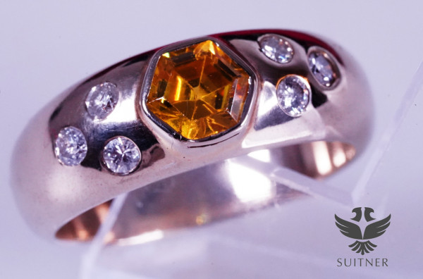 moderner Bandring mit Citrin und Brillanten aus 585 Weißgold Gr. 61 Ring