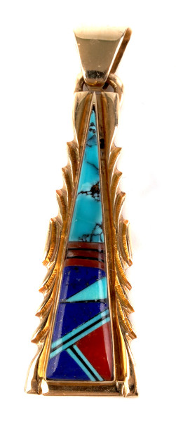 Navajo Anhänger Türkis 585 Gold Native Pendant Türkis Koralle Virginia 14K