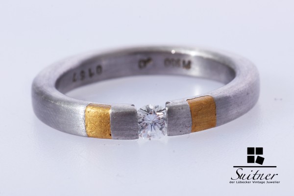 Platin Ring Brillant ca. 0,16 ct. Solitär Gold Gr. 53
