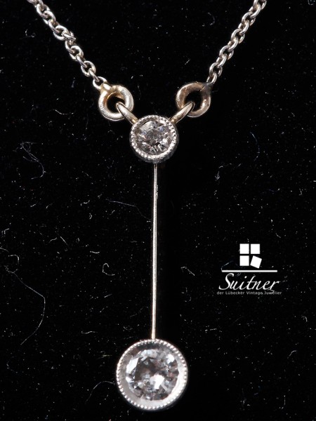 Antike prachtvolle Lavaliere Jugendstil Kette aus Platin und Gold mit Diamanten