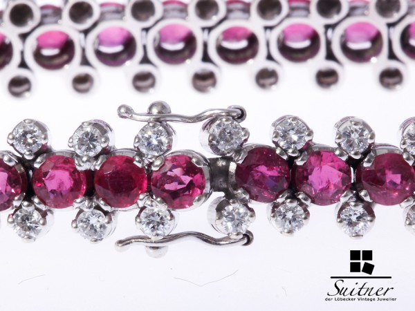 Riviere Armband 750 Weißgold Gold 80 Brillanten zus. ca. 1,60 ct., 40 Rubine