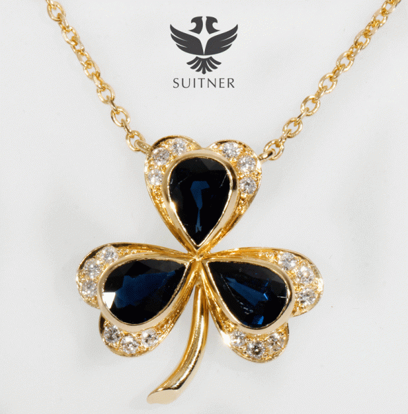 wertvolles 3,76ct. Collier mit Kleeblatt aus Saphir Brillant 750 Gold Royal Blue