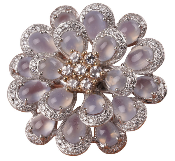 7,25ct. Blumenring Mondsteine Brillanten 750 Weißgold padparadscha Saphir RG 54