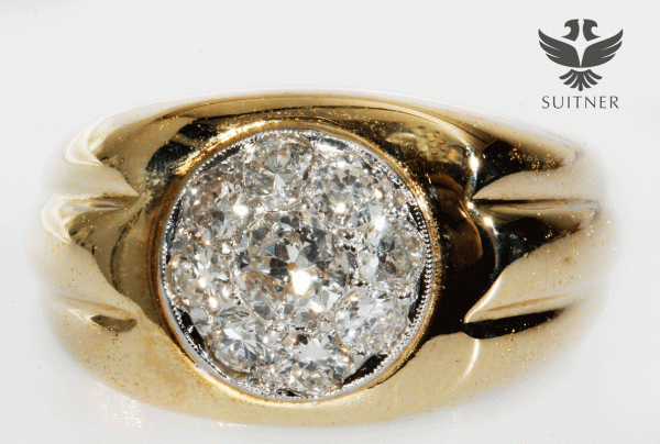 antiker großer Brillant Ring mit 9 Diamanten aus 585 Gold Gr.55