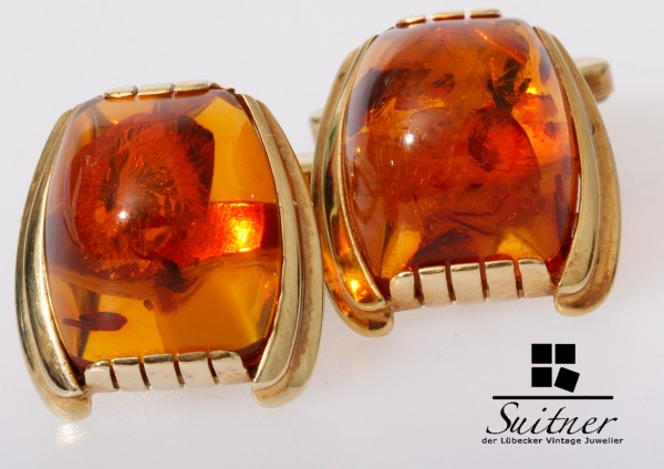 Art Deco Manschettenknöpfe mit Bernstein aus 585 Gold Amber Herrenschmuck