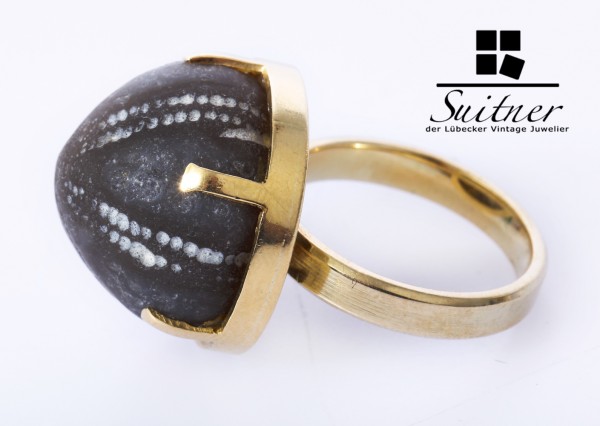 extravaganter Ring mit Seestern Fossil 585 Gold Gr. 55 Seeigel Unikat versteinert