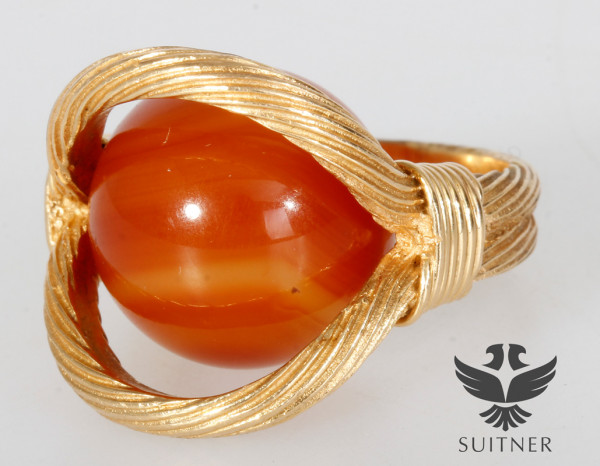 Unikat Ring 750 Roségold Karneol Onyx Holz 3 Wechselkugeln Handarbeit WILM