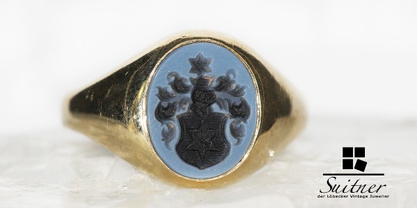 Siegelring mit Wappen Ritter in Lagenstein - 585 Gold Siegel mit Stern Adel