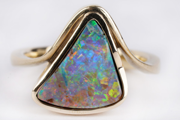 Unikat 5ct. Boulder Opal Ring 585 Gold Handarbeit Design Gr. 57 Australien