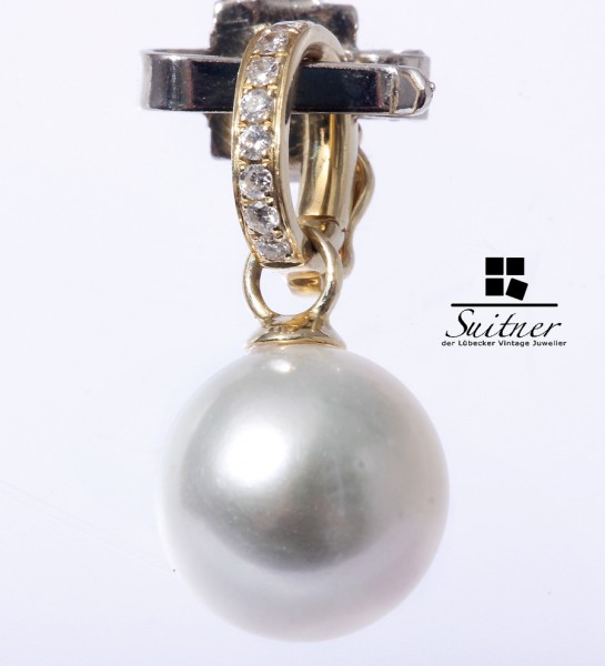 Perlclip Perle 10 mm und Brillanten 585 Gold