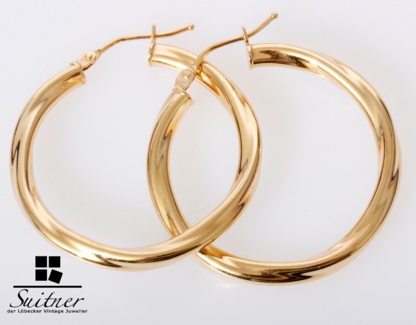 moderne klassische XL Creolen neuwertig 585 Gold gedrehtes Design