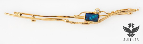 Opal Brosche Anstecknadel von Toftegaard aus 750 Gold mit Brillant Dänemark