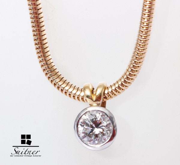 Solitär Anhänger Kette 1 Brillant 0,65 ct 585 Gelbgold