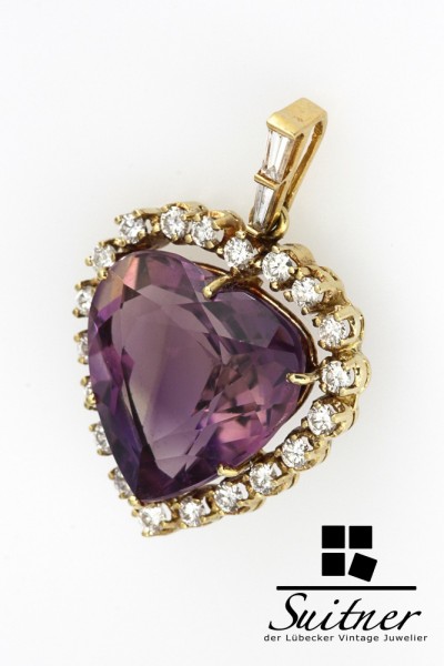 wertvoller Anhänger mit Herz Amethyst XL Brillanten ca. 16,00ct Gold 585