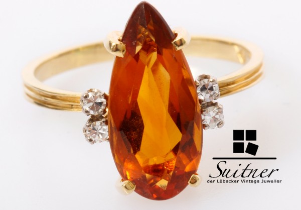 Madeira Citrin Tropfen Ring mit Brillanten 750 Gold Gr. 55
