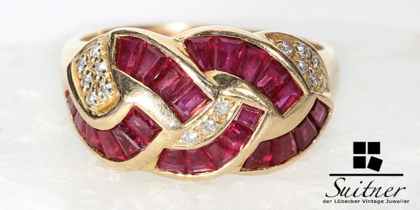 sehr großer Rubin Ring mit Brillanten 750 Gold XL Flechtring Design