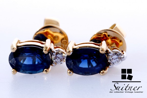 Luxus Saphir Brillant Ohrstecker 750 Gold intensive Blau NP 2200,-