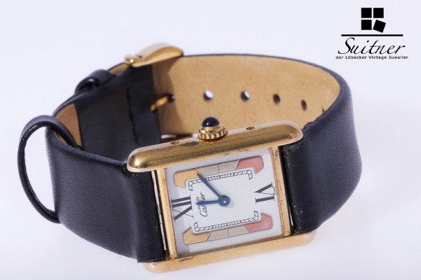 Must de Cartier Tank Vermeil Lady Trinity Karrée 925 Silber vergoldet Damenuhr