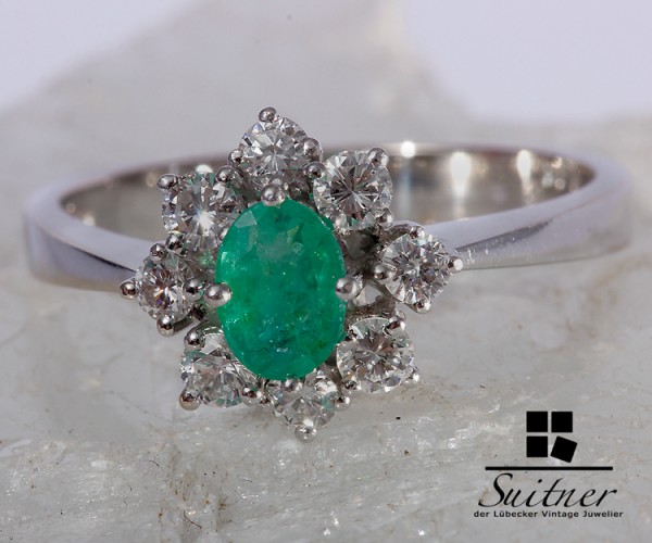 Brillant Smaragd Ring 750 Weißgold Gr. 55