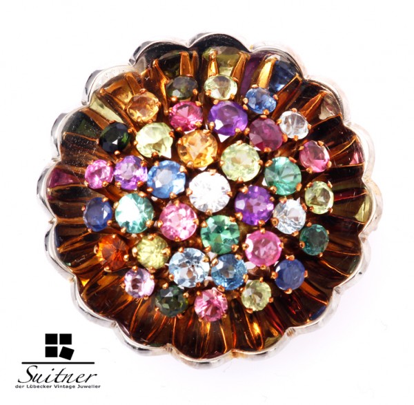 Anhänger Brosche Turmalin Brillant Peridot etc. Multicolor 585 Gold