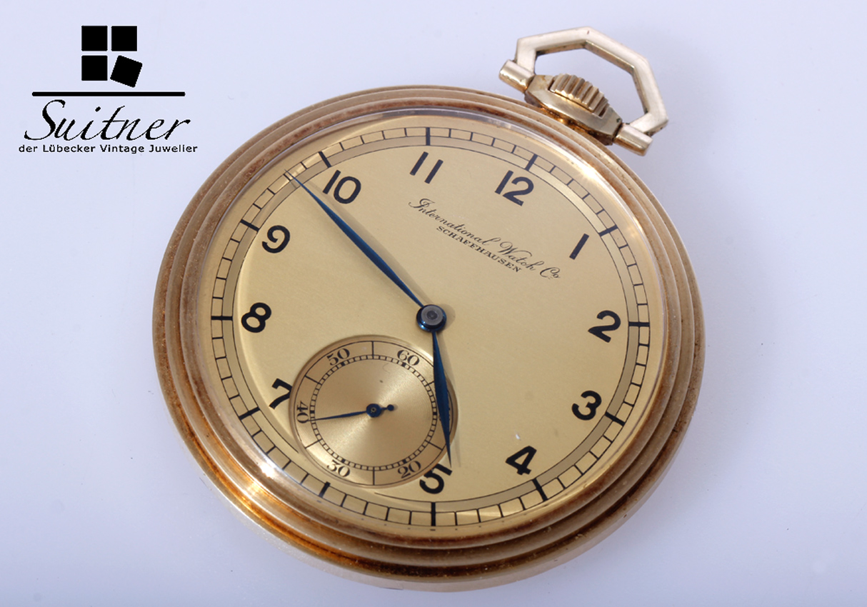 Schone Art Deco IWC Taschenuhr in 585 Gold cal. 97 selten Open Face Juwelier Archiv der Lubecker Vintage Juwelier Dennis Suitner e.K