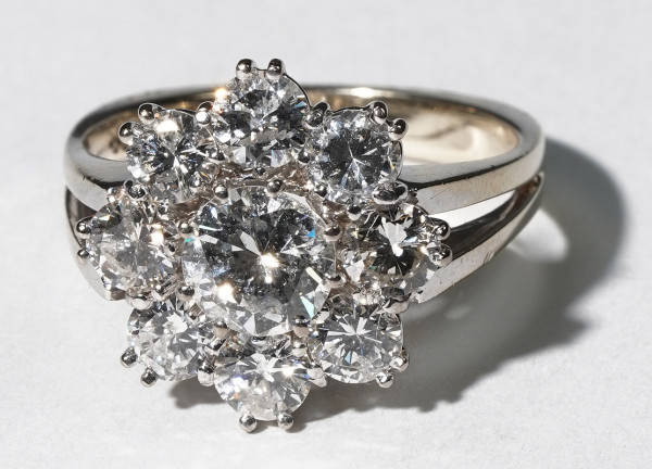 Vintage 1,99ct Brillanten Ring Cocktail Cluster aus 585 Weißgold Gr. 52