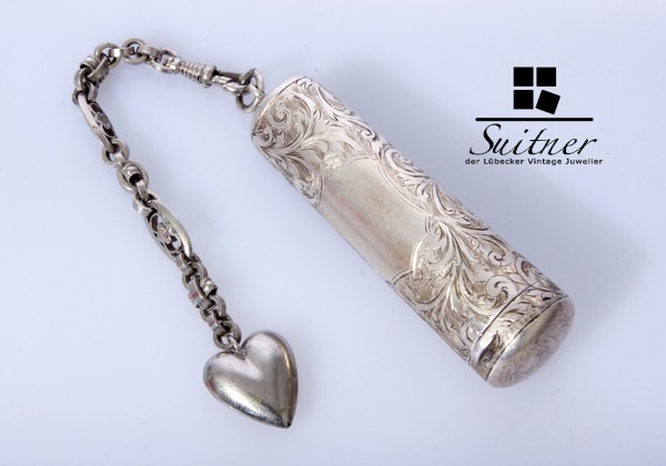 Hochwertiger antiker Chatelaine-Anhänger in Form einer Pillendose aus 925er Silber
