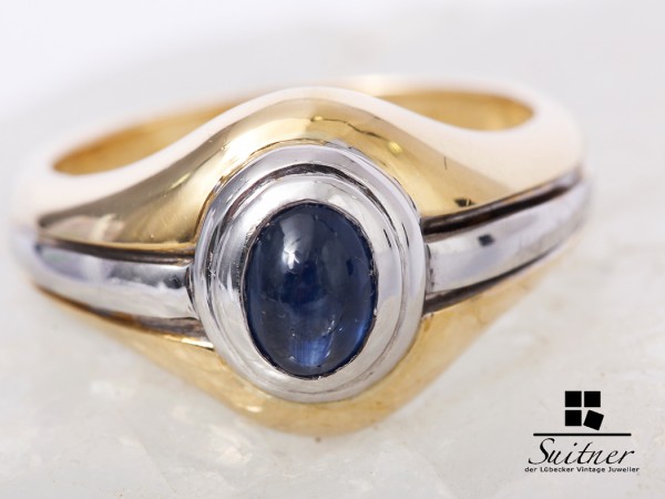großer Saphir Ring 750 Gold und Weißgold 750 Gr. 53,5