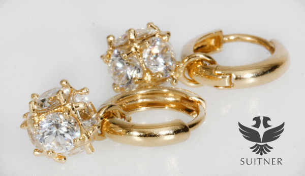brillante Gelbgold Creolen mit Hänger im Brillantschliff Steine 585 Gold Kugel Design