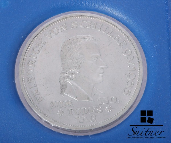 5 DM Friedrich von Schiller 1955 Silber Prägestätte F VZ