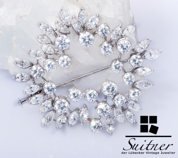 prächtige 6,98ct. große Brillant und Diamant Brosche aus 750 Weißgold Unikat