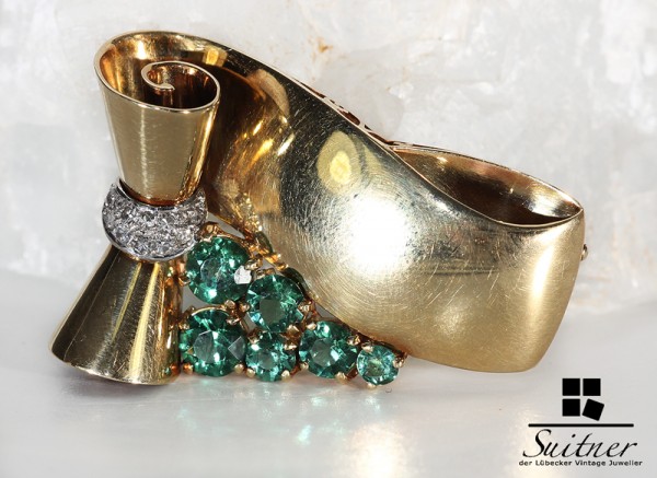 Brosche Turmalin Diamanten vintage 585 Gold