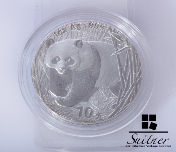 China 10 Yuan Panda 2001 1 Unze Silber PP Proof sehr selten